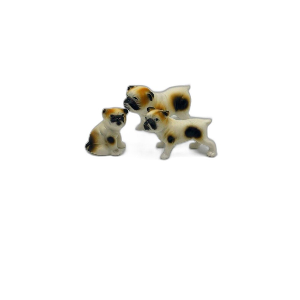 Vintage Bone China Handcrafted 3 Pc. Miniature Bull Dog Family